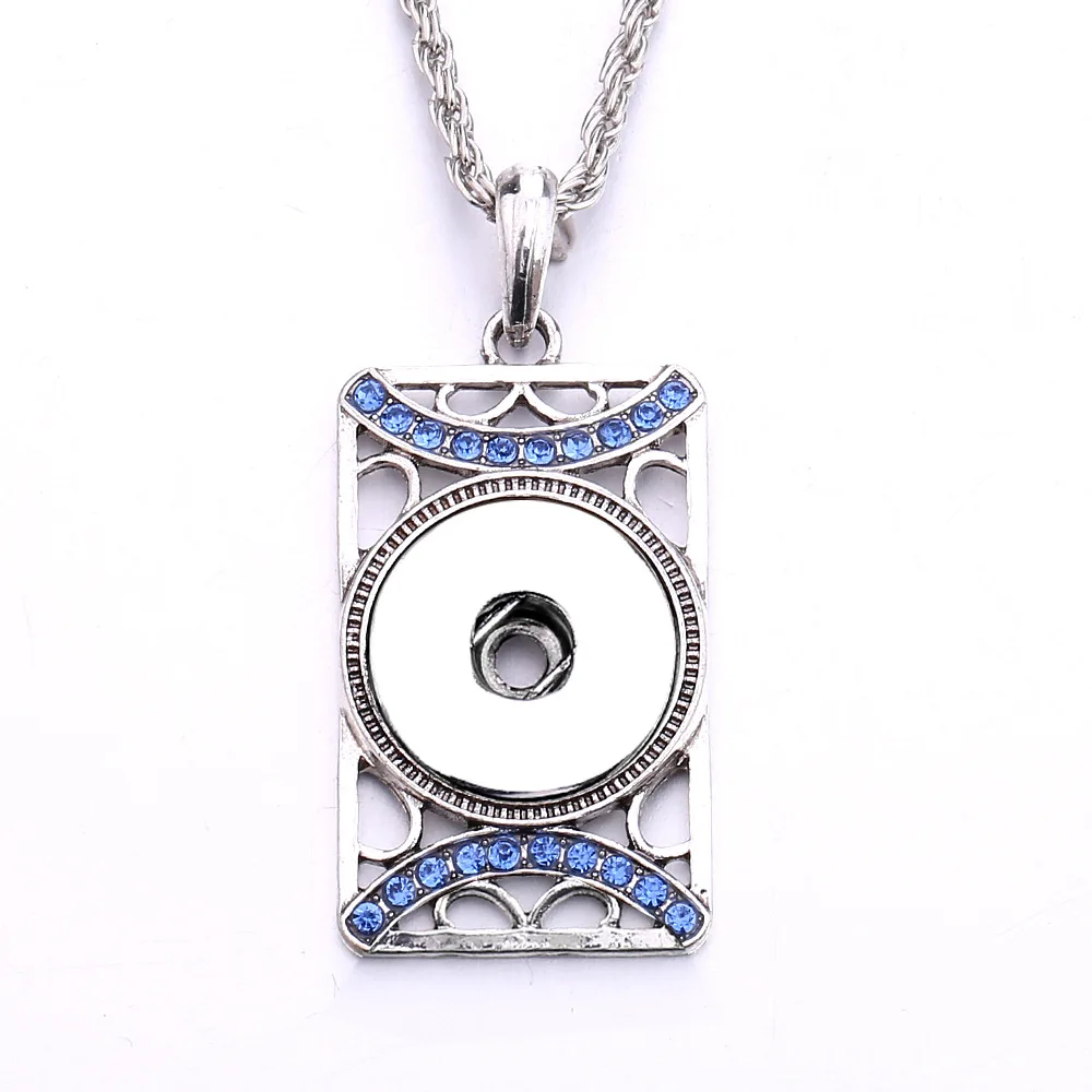 10Pcs Retro Rhinestone Rectangle Snap Button Pendant Necklace For Women Snaps Jewelry