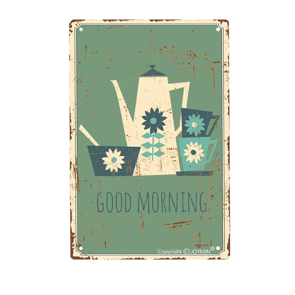 

Vintage Tin Sign, Good Morning Retro Poster Plaque Metal Sign Wall Decor for Kitchen Bar Cafe Pub Farm 12" X 8"Inch