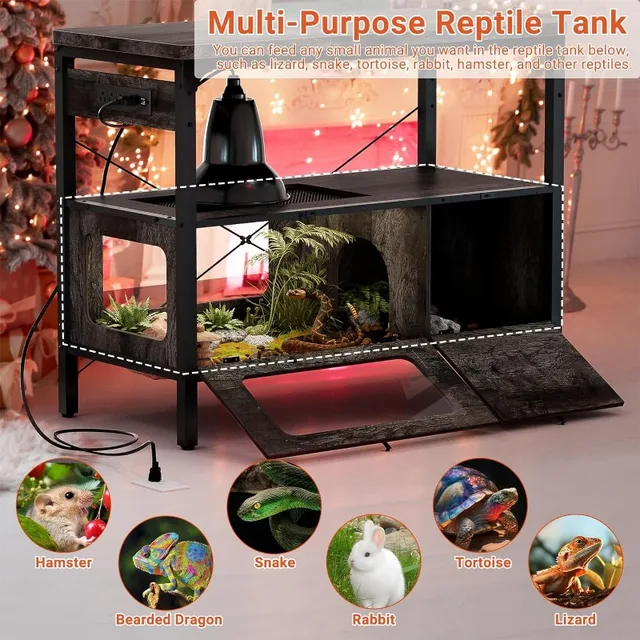 Reptile Tank Stand Small Mini With Storage Cabinet Heavy Duty
