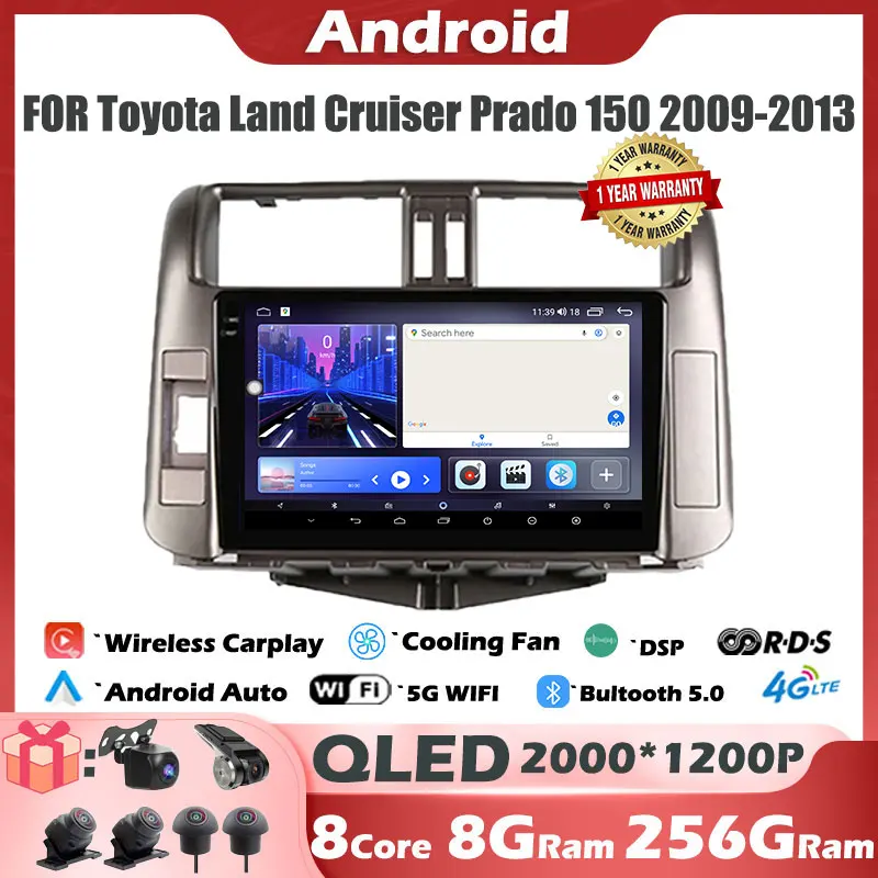 

Автомагнитола для Toyota Land Cruiser Prado 150 2009-2013 Android 14, мультимедийный видеоплеер с GPS-навигацией для Carplay 4G 5GWIFI