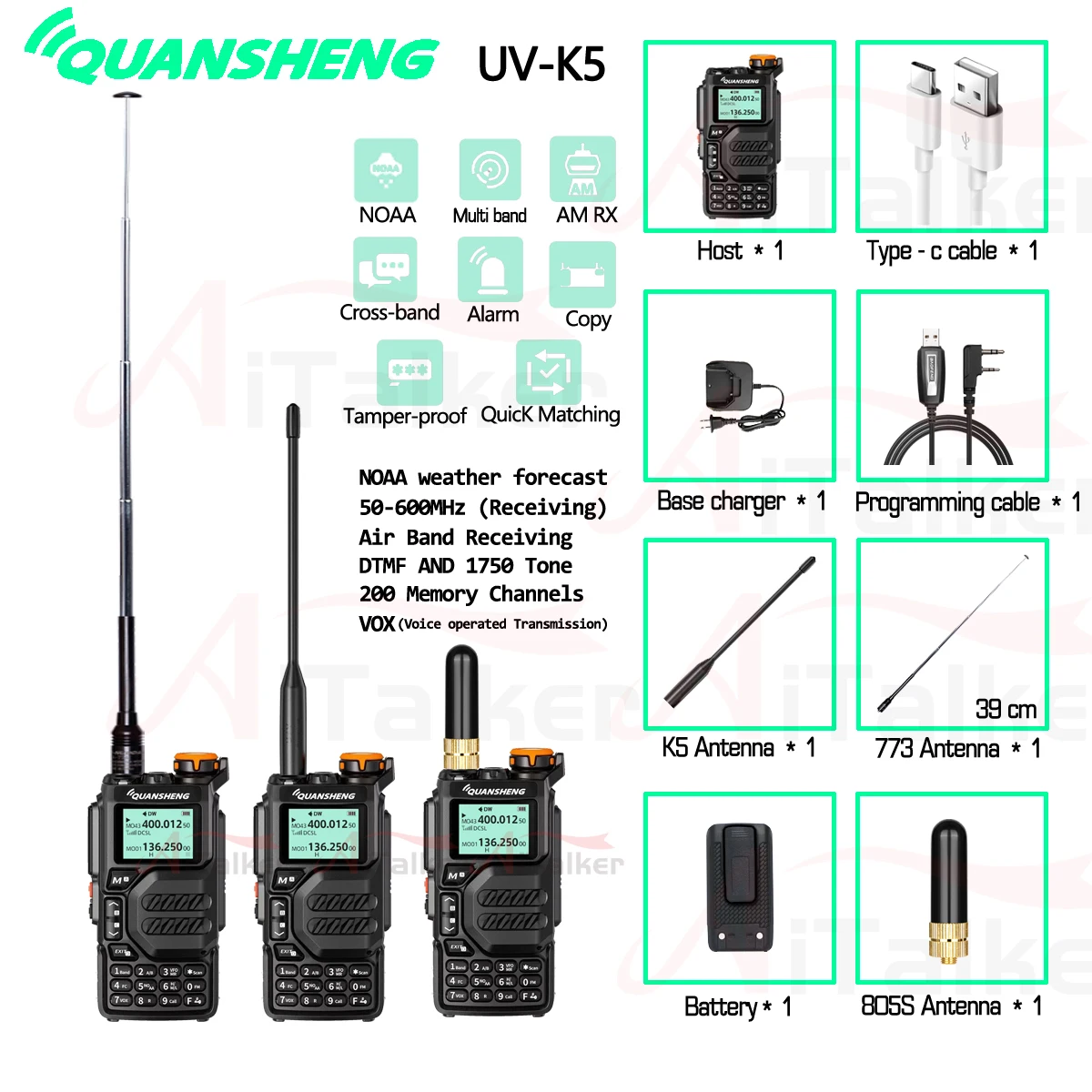 Quansheng Walkie Talkie UV-K5 Portable Radio Am Fm Two Way Radio Commutator Station Amateur Ham Wireless Set Long Range Receiver retevis ra25 ham mobile radio dual band gmrs 20w long range car walkie talkie 500 30ch car two way radio vfo fm amateur trucker