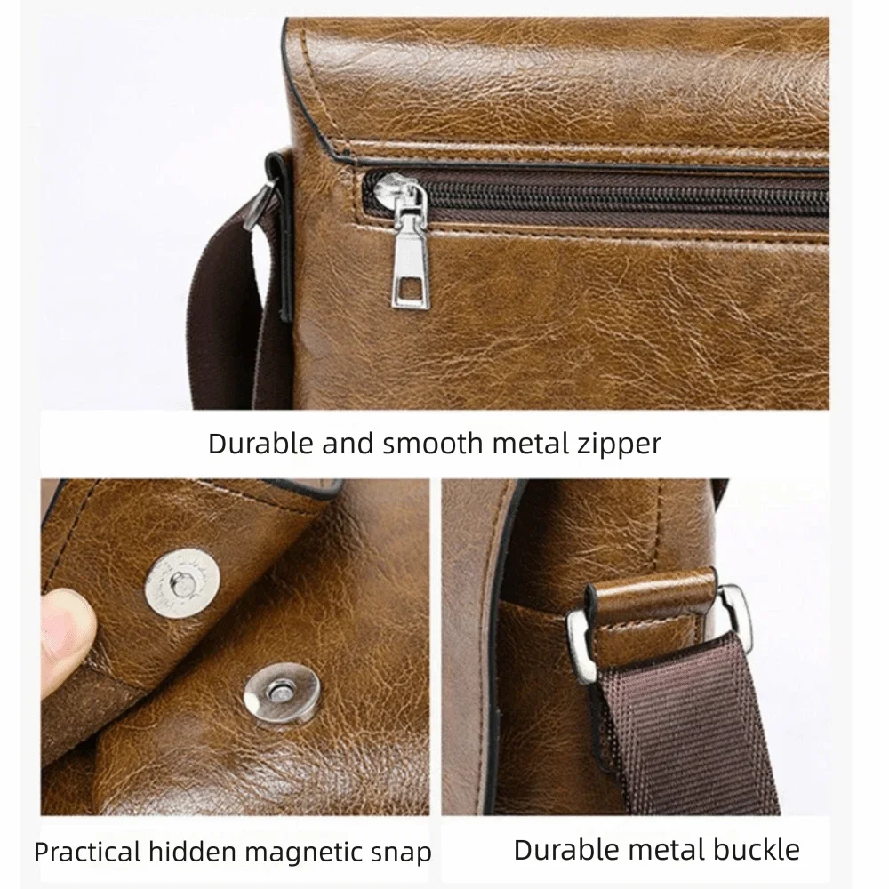 Luxury PU Leather Crossbody Bag - Multifunctional Vintage Men's Business Handbag