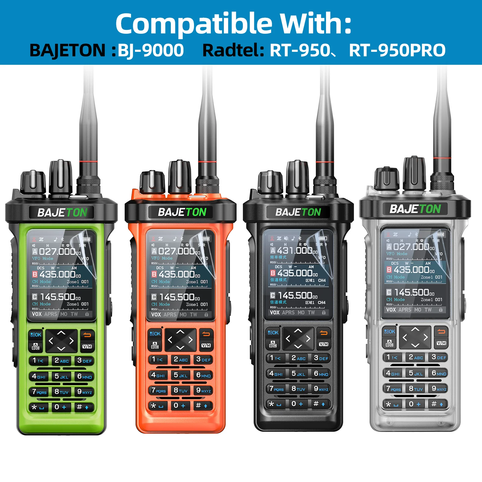 BAJETON 워키 토키 스크린 프로텍터 커버 보호 필름 방수 BJ-9000 Radtel RT-950 PRO RT-950 라디오와 호환 가능