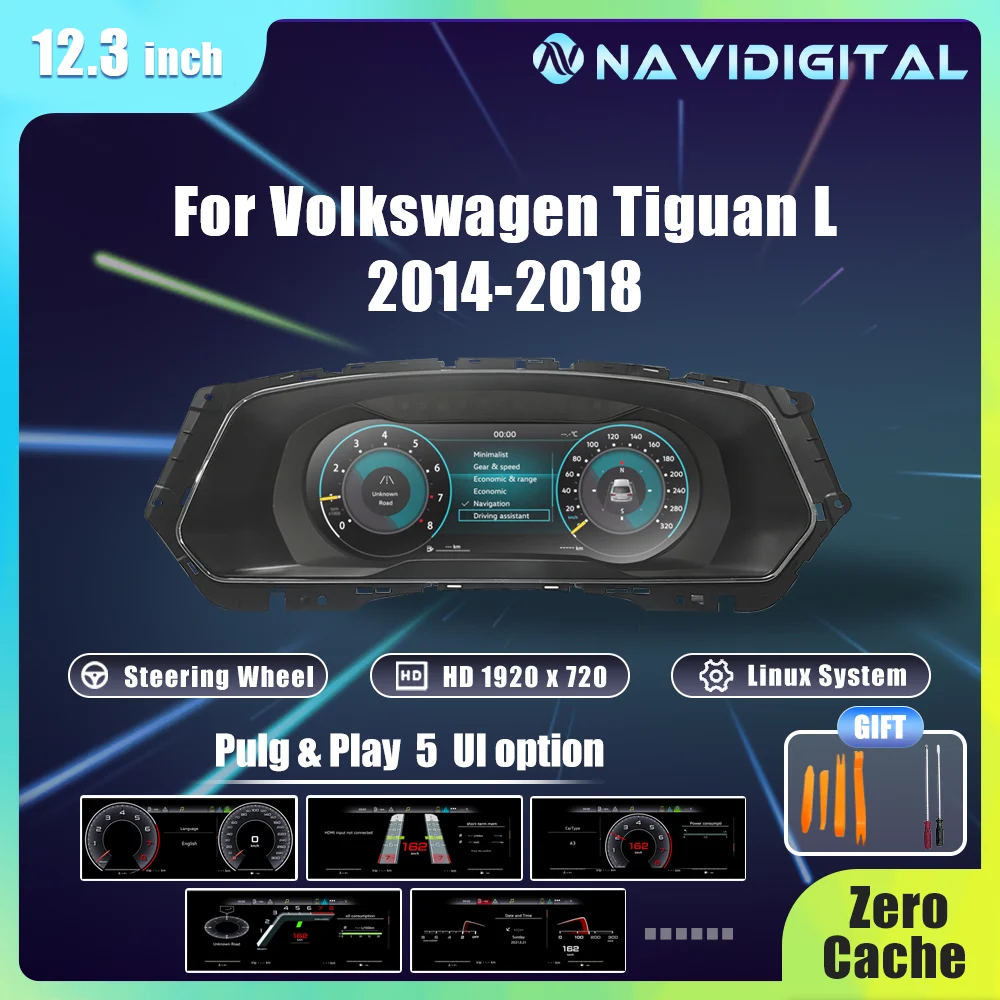 Panel de Instrumentos Digital Navigital de 12.3'' para VW Tiguan L Años 2014-2018, Panel Virtual, Cabina Digital 1