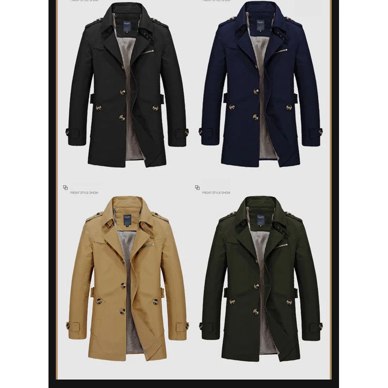 BROWON Brand Trench Coat Men Spring and Autumn 100% Cotton Jacket Vintage Windbreaker Casual Jackets Clothing trench coat casual men jacket