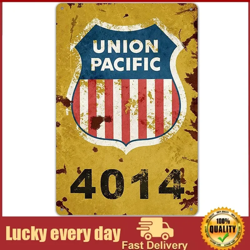 

Ylens Union Pacific Railway Logo Train Railroad Rustic Retro Wall Decor Metal Tin Sign vintage home decoration wall