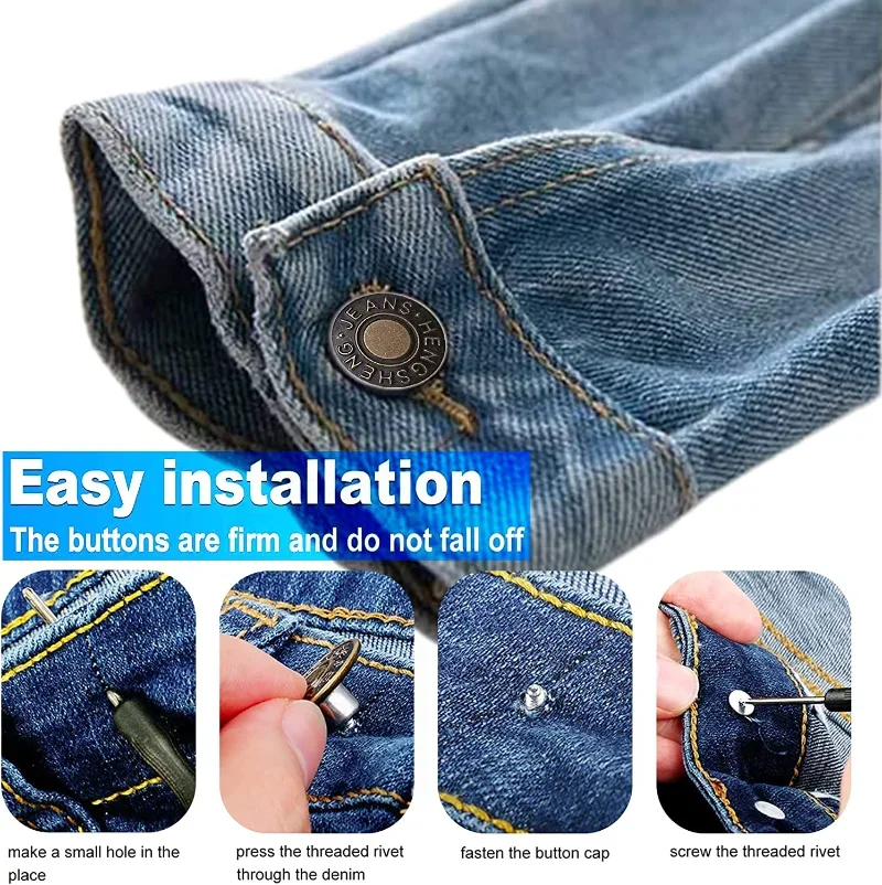 20PCS Snap Fastener Metal Pants Buttons for Clothing Jeans Adjust Button  Self Increase Reduce Waist 17mm