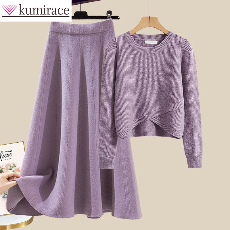 Autumn/Winter Set Women's 2023 New Large Size Dressing Style Knitted Sweater Half Skirt Maillard Dressing Set Clothes for Women