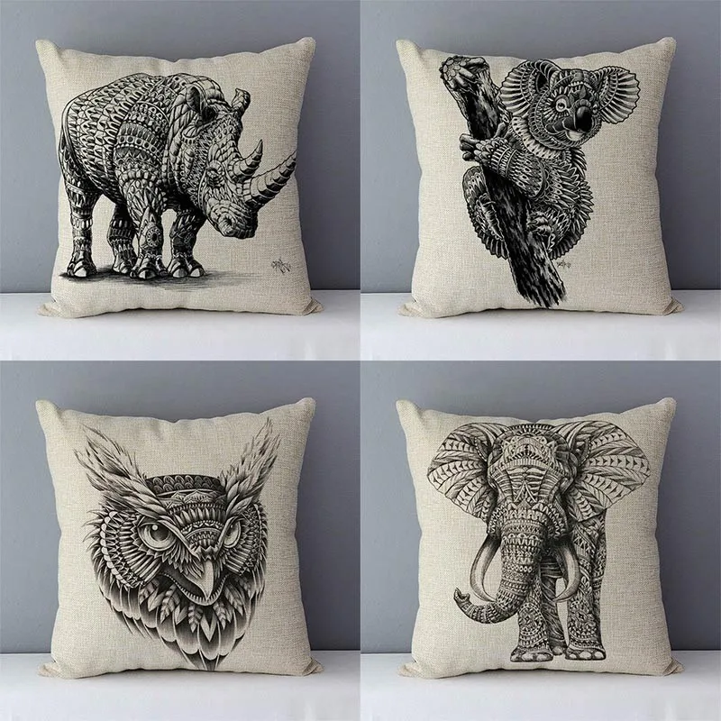 cushion home decorative pillows elephant kola elk printed animals pillowcase 45x45cm Housse de coussin without core 2