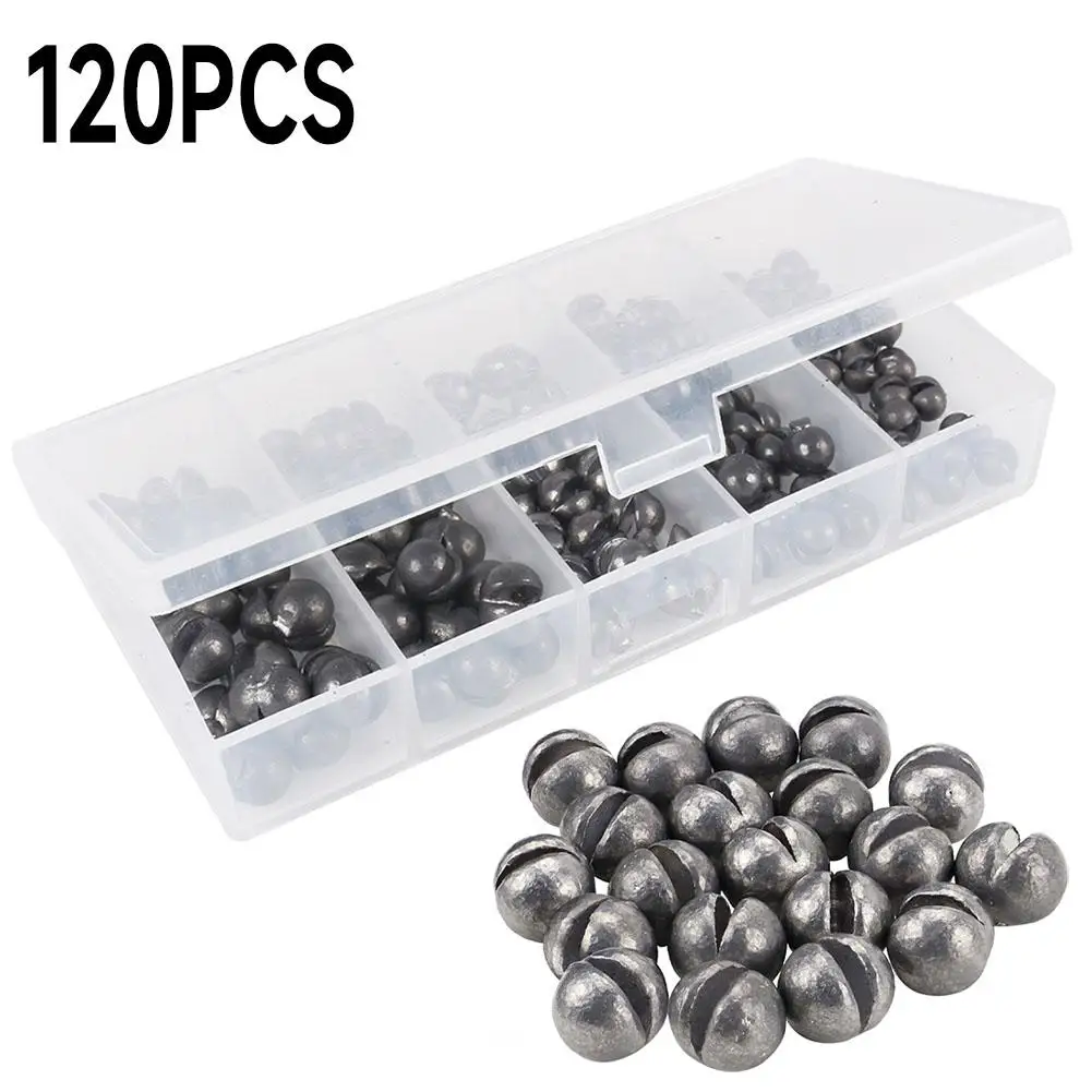 120pcs Fishing Weights Sinkers 5 Sizes Round Removable Fishing Sinkers  Fishing Gear With Storage Box Dropship