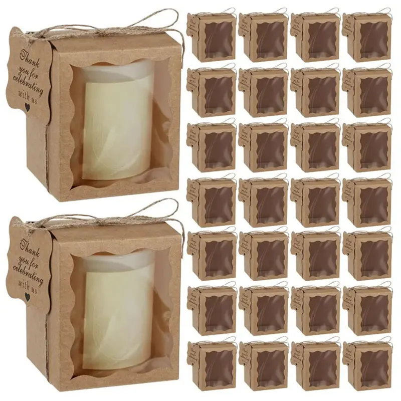10/30/50pcs kraft paper candle gift boxes with clear window – includes tags & twine for wedding favors, birthday party packaging, ideal for candles, treats, and small gifts