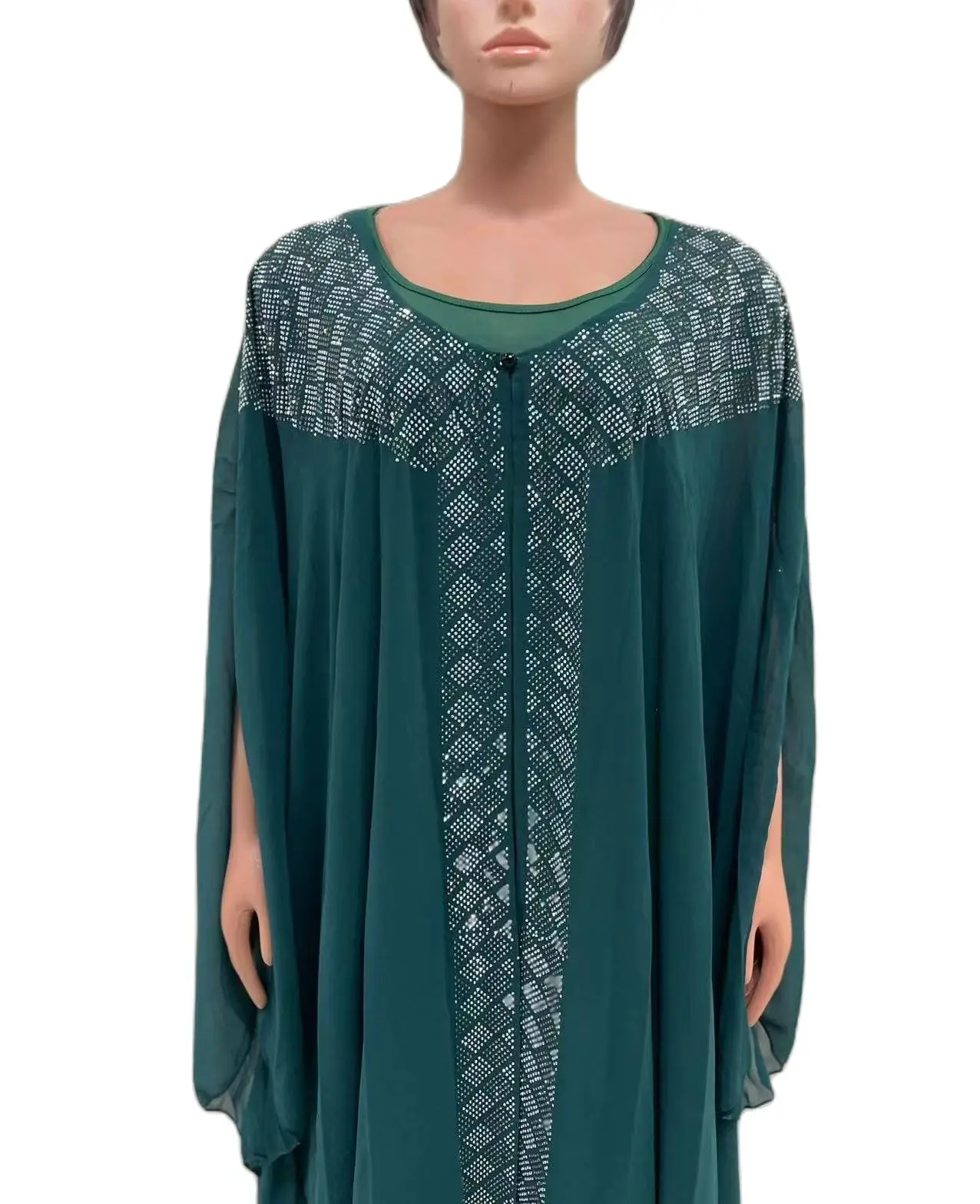 MAMA DA Loose Classic Abaya Muslim Clothing Women's Long Dresses Chiffon Material Free Size Bat Sleeve Diamond Insert Robes