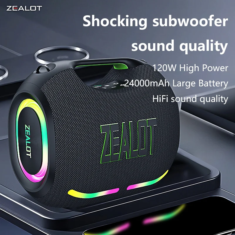 ZEALOT ZE01 120W Wireless Speaker With Carry Handle,EQ Mode, RGB