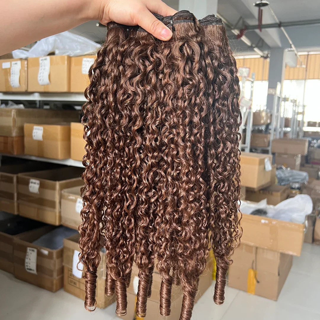 #4 Burmese Curly Human Hair Bundles Virgin Hair chocolate Brown Burmese Raw Human Hair Extensions 3C4A Curly Bundles 1/3/4 Pcs 2