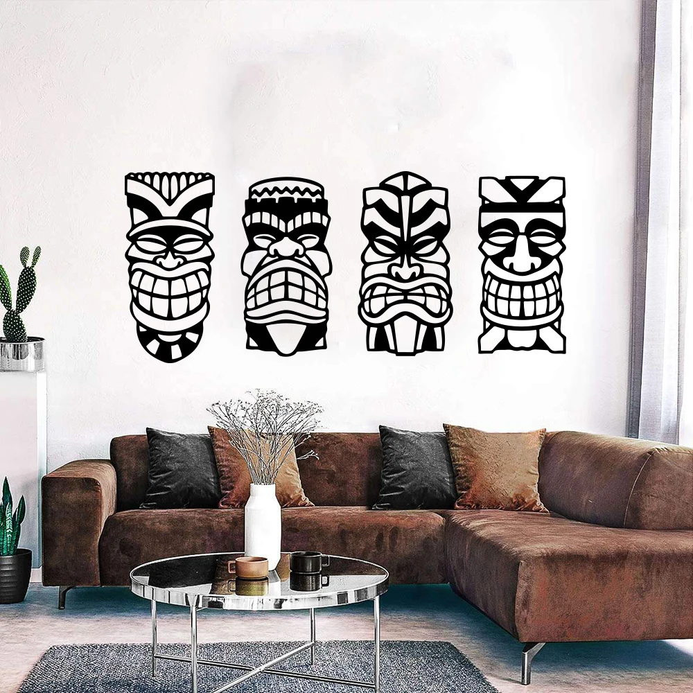 4Pcs Tiki Masks Wall Sticker Bedroom Bar Pub Art Wall Decal Bedroom Kitchen Home Decor