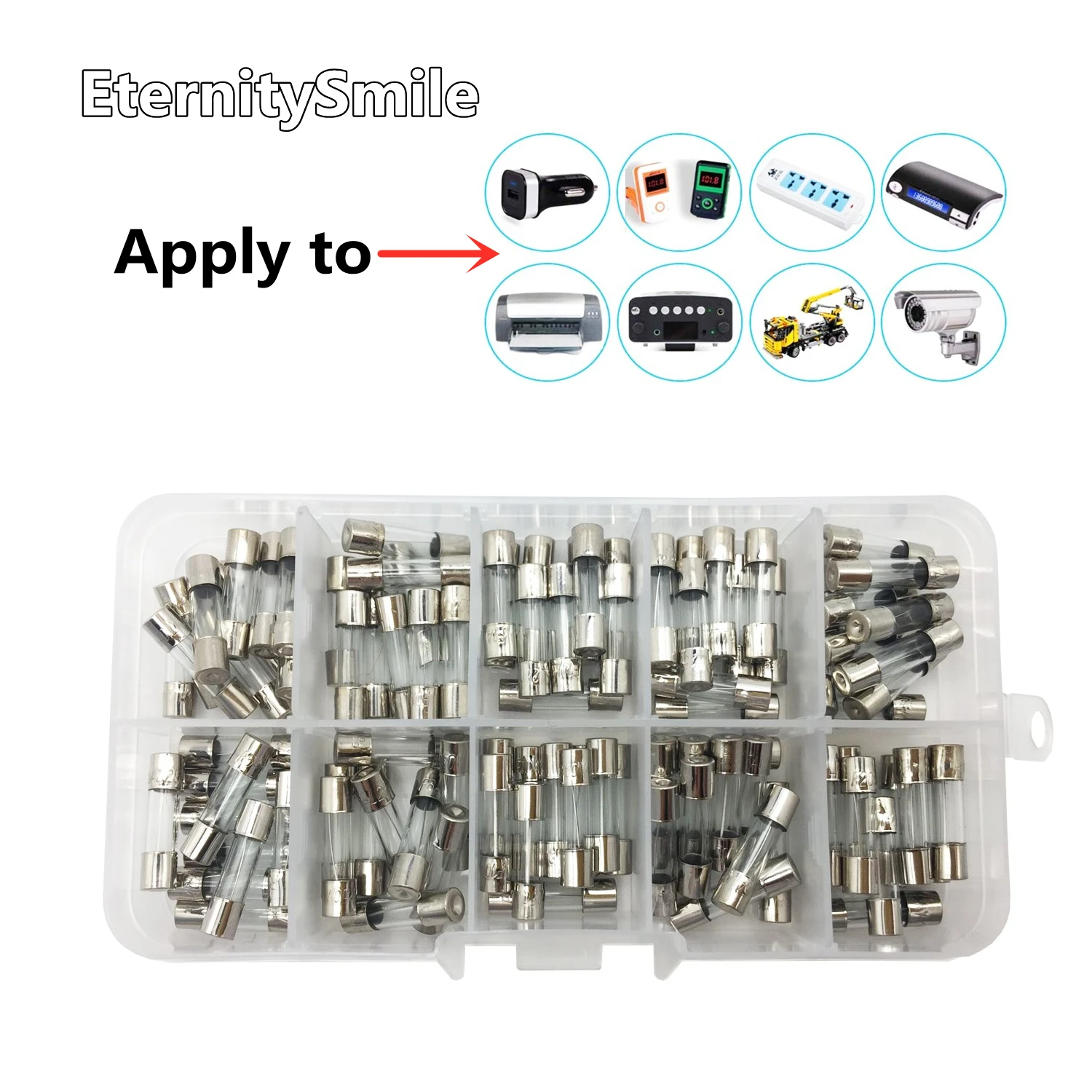 100Pcs/Set Quick Blow Glass Tube Fuse Assorted Kits 10Values 5x20mm Fast-blow Glass Fuses 0.2A 0.5A 1A 2A 3A 5A 8A 10A 15A 20A