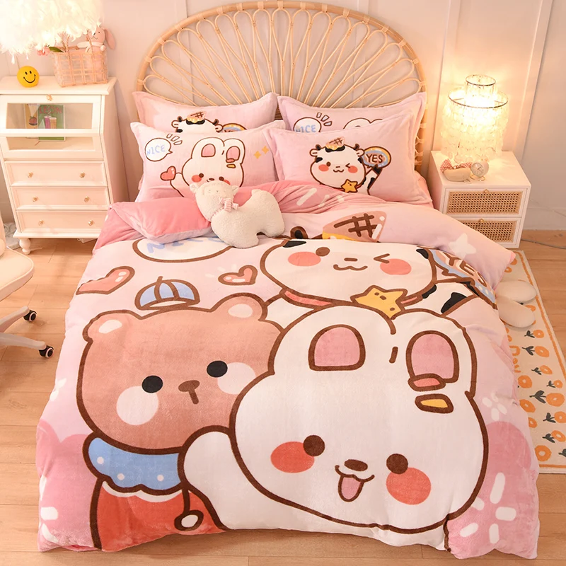 3/4pcs Kawaii Bedding Sets Cute Peach Bed Sheet Set With Pillow Cover For  Girl Bedding Set Twin Full Queen King Size Duvet Cover - Bedding Set -  AliExpress