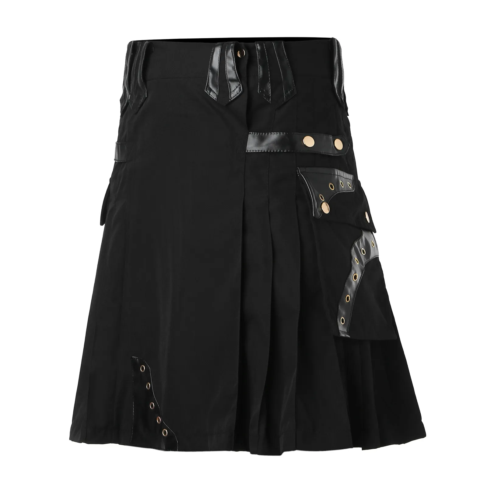 Men Kilts Fashion Casual Retro Scottish Traditional Classic Style Skirt Personality Pocket Pleated Costume Metal Buckle Skirt