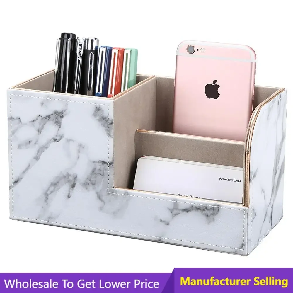 Marble Pattern Desk Leather Multi-Function Desk Stationery Organizer Storage Box Cell Phone Business Name Card Pen Pencil Holder