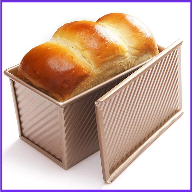 Bread Baking Mould Air Fryer Nonstick Baking Pan Rectangle Loaf Pan with  Cover Cake Toast Box with Lid Gold Steel Bread Mould