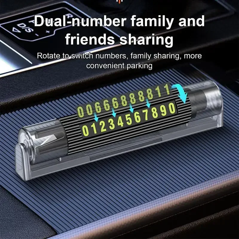 

3 In 1 Temporary Car Parking Number Plate Safety Hammer Seat Belt Cutter Luminous Auto Phone Number Card Auto Window Breaker