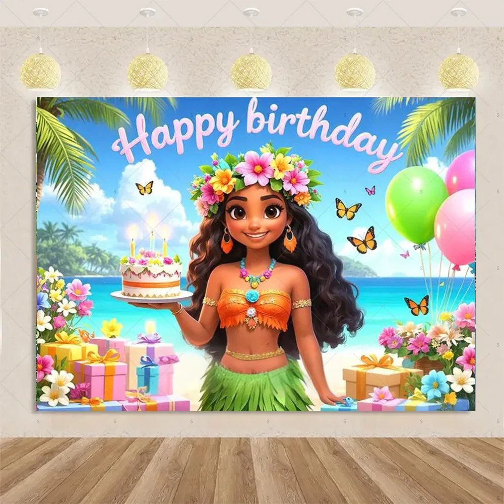 Moana Theme Background Banner Girls Birthday Party Decorations Iconic Brand Princess Backdrop Baby Shower Supplies Photo Shoot Props