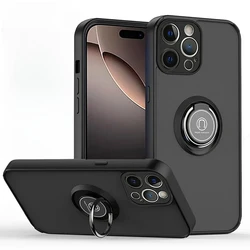 Magnetic Shockproof Ring Holder Phone Case - Premium Protective Cover with Enhanced Grip - iPhone 12 Mini (Full black)