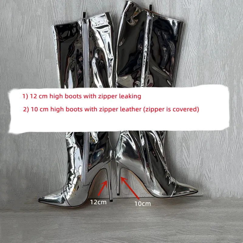 Thigh High Boots Candy Color Mirror Leather Women Knee High Boots Heels Stilettos Runway Shoes for Women Heel