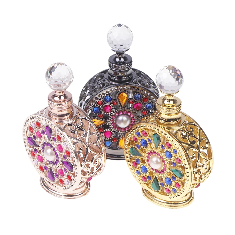 1Pc 12ML Vintage Luxury Rhinestones Glass Perfume Bottle Essential Oil Bottle Storage Portable Cosmetic Empty Vials
