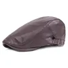 New Men Women Berets Faux Leather British Vintage Flat Cap Male Solid Black Red Navy Brown Newsboy Caps Adjustable Driver Hats 6