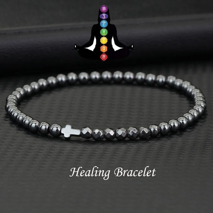 Men Black Beads Healing Bracelet with Lava Howlite Hematite