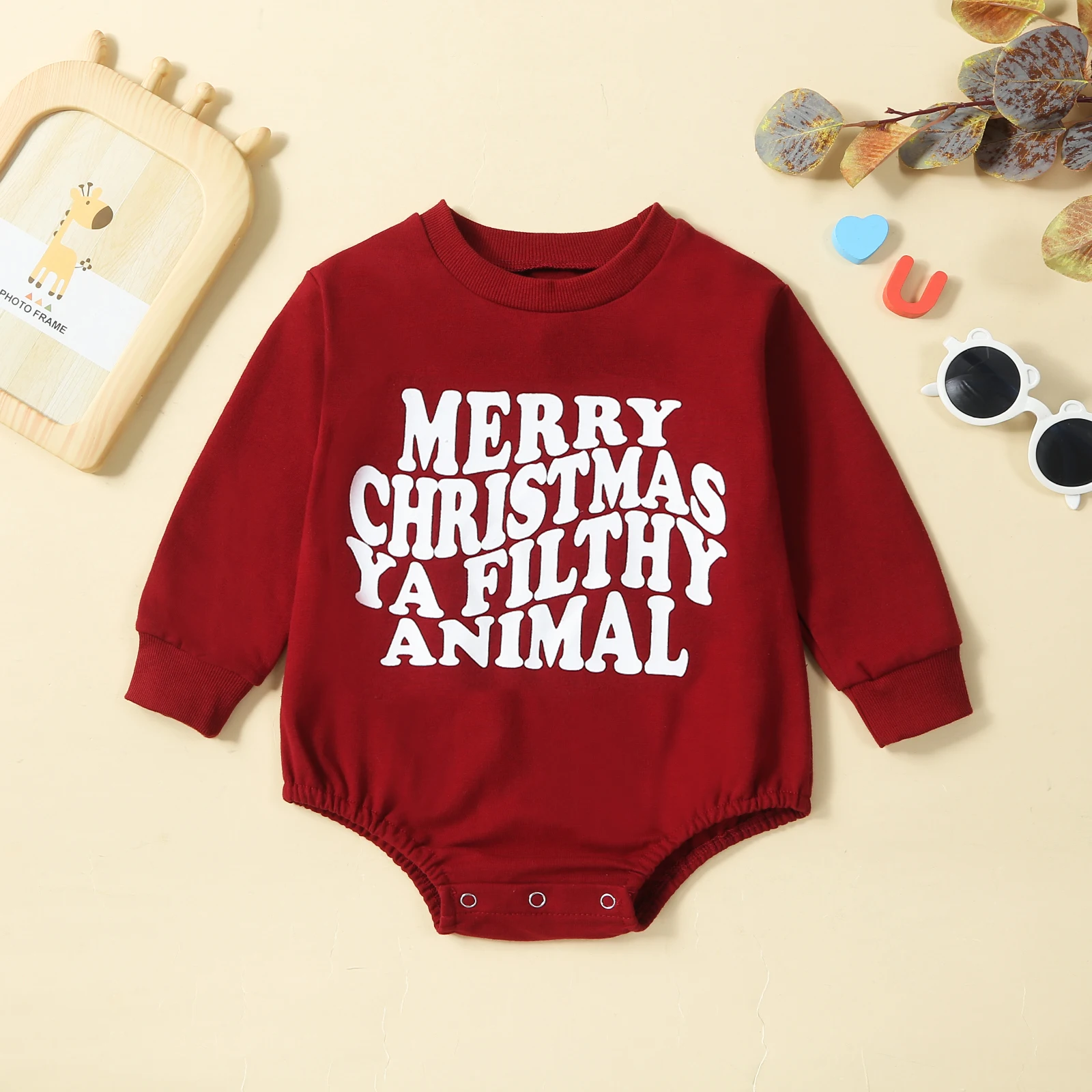 

BeQeuewll Infant Baby Christmas Jumpsuit Letter Print Long Sleeve Round Neck Sweatshirt Romper Newborn Baby Festival Clothes