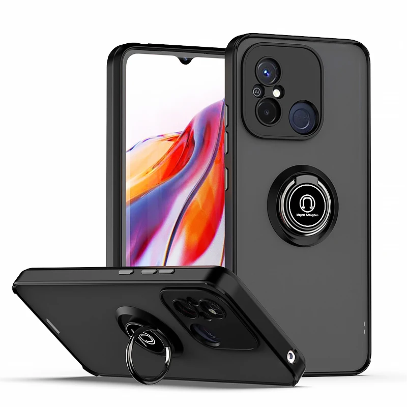 Matte Armor Shockproof Case with Magnetic Ring Stand and Soft Frame