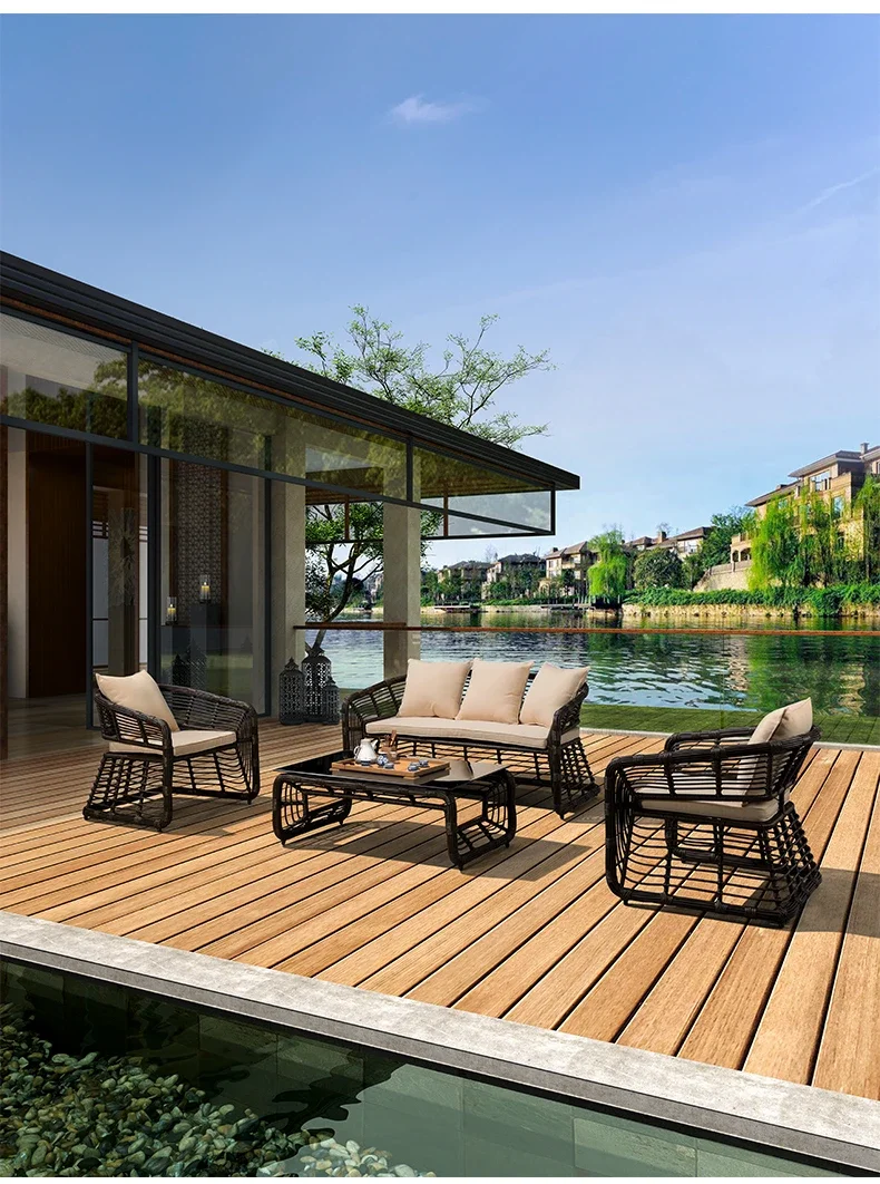 Description Picture 6 of itemNordic Outdoor Garden Furniture Sets Modern Home Patio Rattan Sofa Combination Waterproof Leisure Furniture Balcony Sofa Chair L