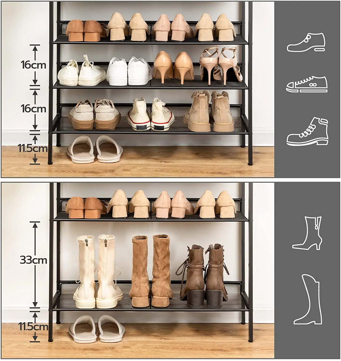 Étagère à chaussures avec 8 niveaux, étagère à chaussures étroite