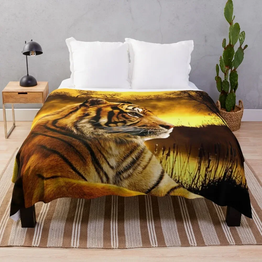 

Tiger and Sunset Throw Blanket Luxury Throw Luxury Luxury Designer anime Blankets