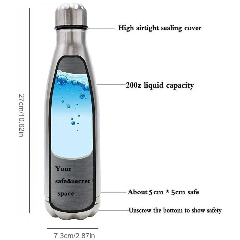 750ml Portable Diversion Water Bottle Secret Stash Pill Organizer Can with Hidden Money Compartment Key Ring