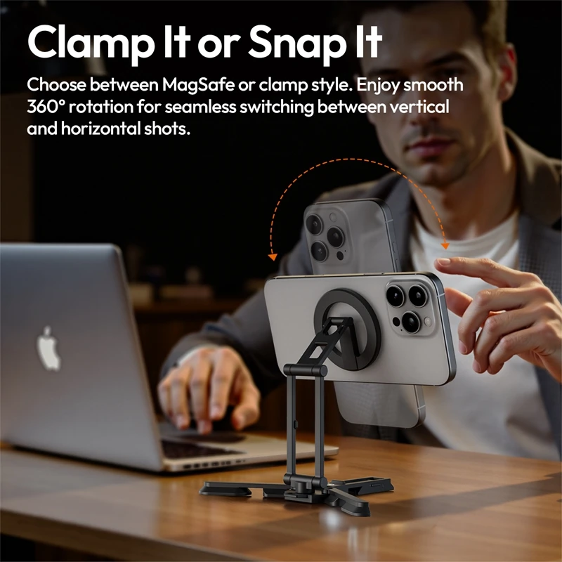 Ulanzi SK29 Foldable Phone Stand Magnetic / Phone Clamp Selfie Stick Desktop Stand Tripod 360° Rotation for Vlog Livestreaming