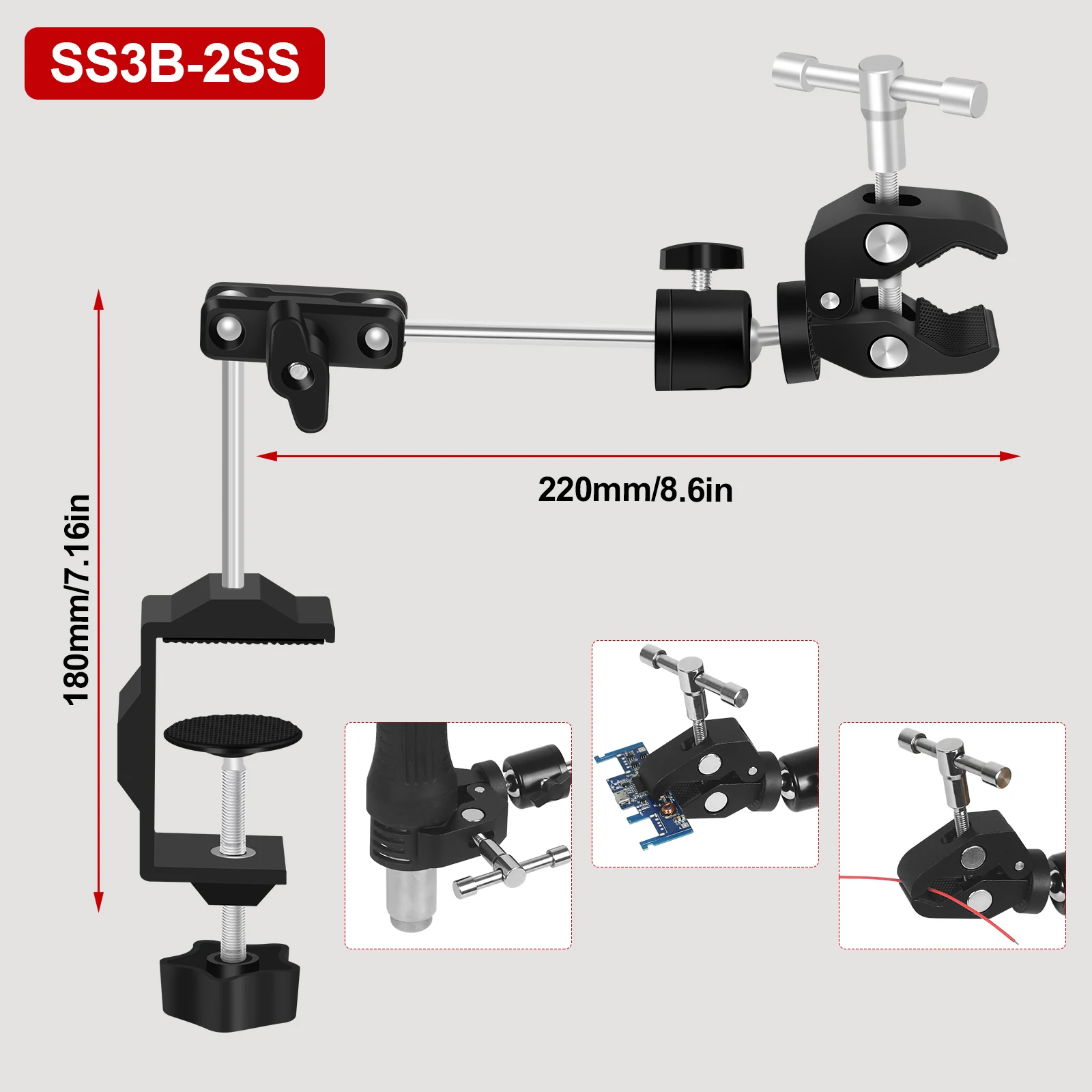 NEWACALOX Soldering Helping Hands 360 Degree Rotation Hot Air Gun Frame Camera Mounts Clamps Heat Gun Bracket Third Hand Tool