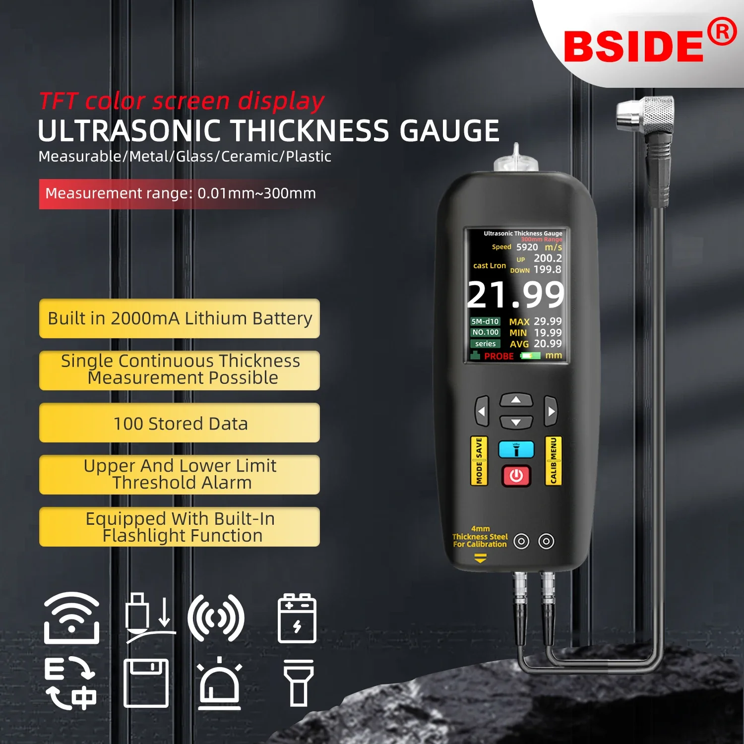 T7 Digital Ultrasonic Thickness Gauge High Precision Steel Plate Glass Plastic Ceramic Metallic ceramics composites Tester Meter thickness gauge