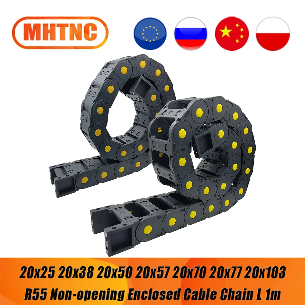 R55 20x25 20x38 20x50 20x57 20x70 20x77 20x103mm Nylon Mochine Towline Cable Chain Non-opening Enclosed Drag Chain L 1m for CNC