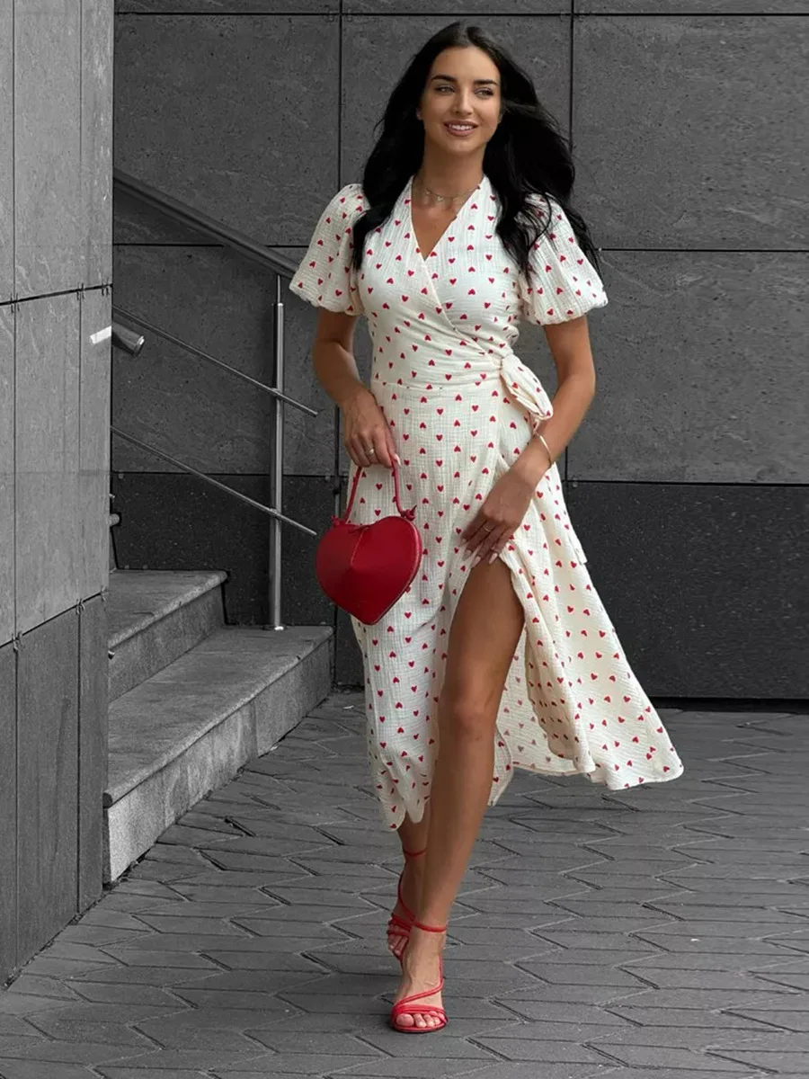 Women's Loose Fit Cotton Blend Maxi Dress with V-Neck & Short Sleeves S0d99e1e6ac4643f6ad7fe36cf5245891s