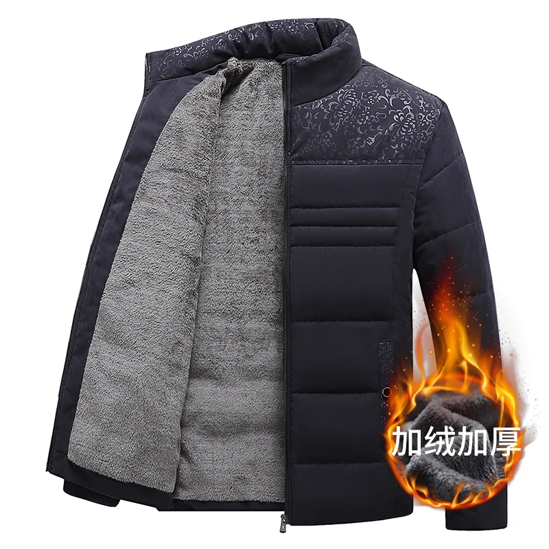 Men's Plush Thickened Parkas Stand Collar Winter Jacket Men's Parker Coat Winter Warm Thick Zipper Coat Padded Overcoat for Men