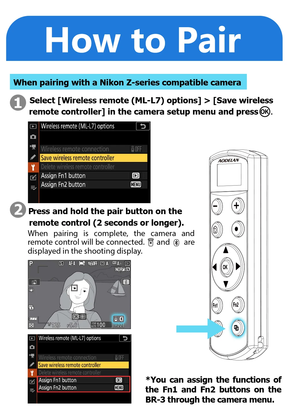 AODELAN ML-L7A Wireless Shutter Release for Z30, Z6 II, Z7 II, Z fc, P1000, P95