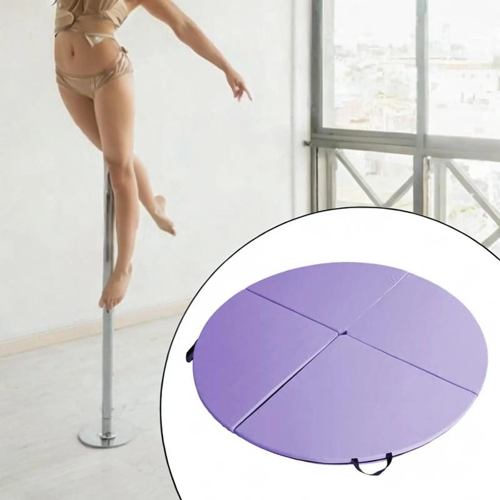 Foldable Round Yoga Mat Pole Dancing Protect Mat Portable High-Density Foam Pole Dance Crash Pad for Studio Home Gym Workout