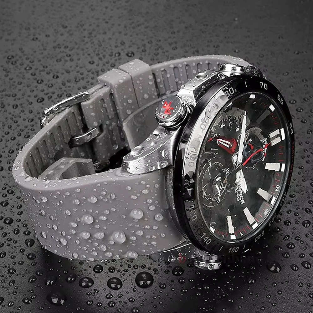 Curved End Universal Silicone Watch Strap - Soft, Waterproof Bracelet with Seiko Butterfly Buckle