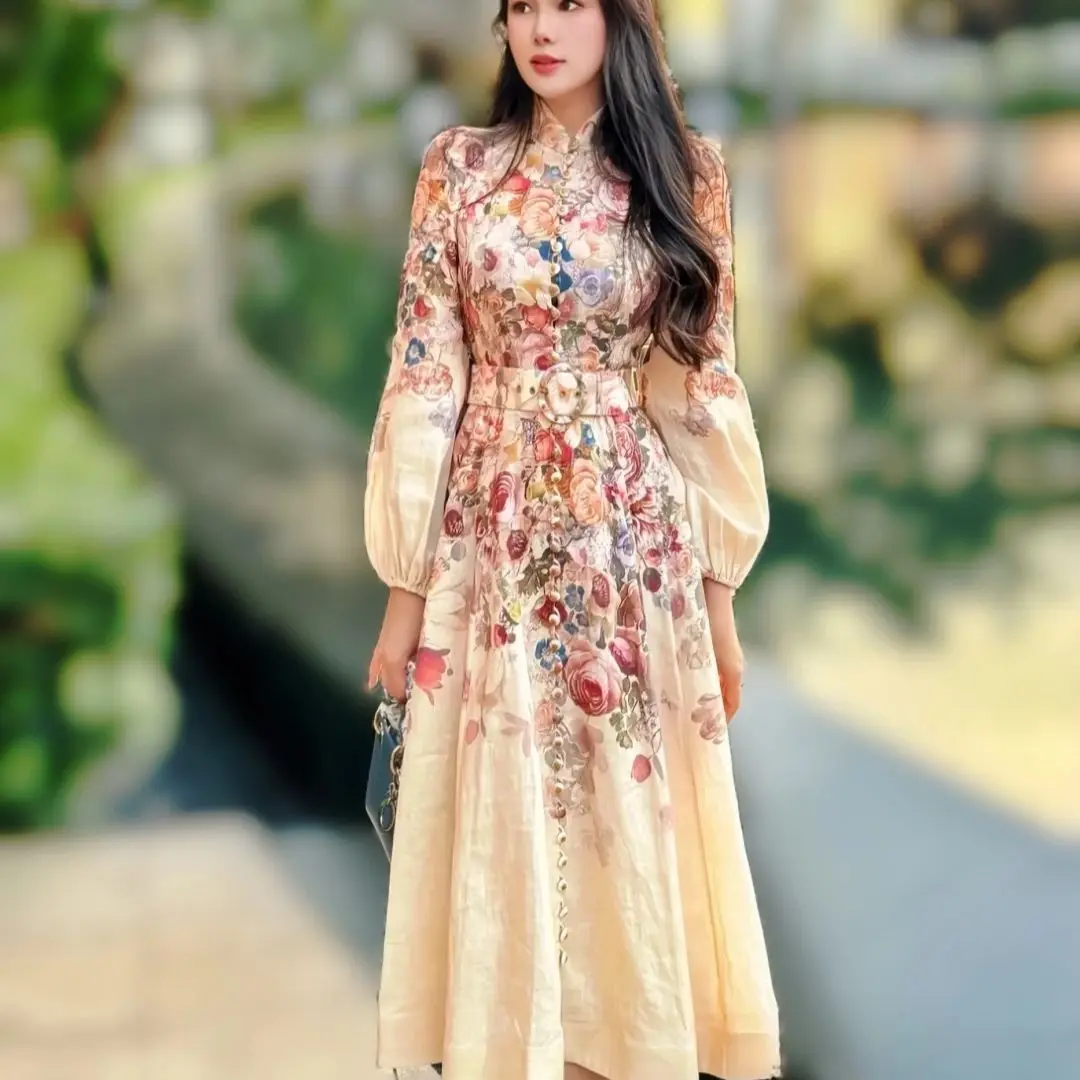 

French Bohemian Pastoral Style Dress, Long Sleeve, Floral Print, Vacation Style, New, Summer, 2024