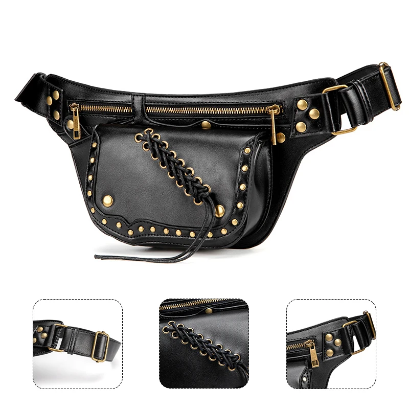 Teampunk Waist Bags Chest Pack Punk Style Bag Thigh Hip Belt Packs PU Leather Medieval Shoulder Bag Cell Phone Crossbody Bag