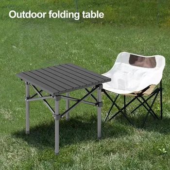 Outdoor Folding Table Heavy Duty Carbon Steel Height Adjustable Lightweight Metal Camping Hiking Backpacking Picnic BBQ Portable 4