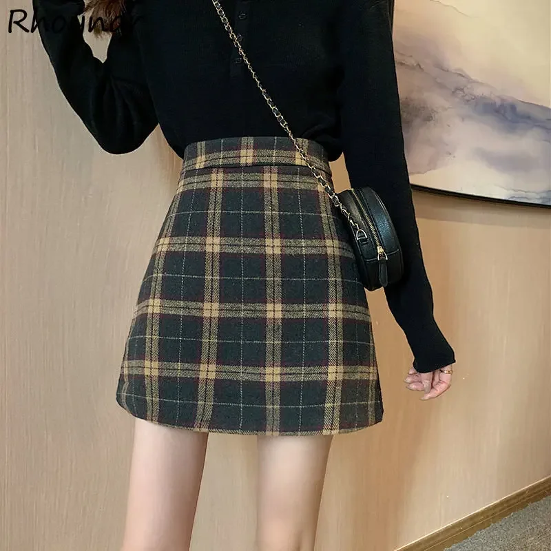 

Vintage Skirts Women Mini Trendy Empire All-match Streetwear Female Autumn Faldas Preppy Style Korean Simple Slim Elegant A-line